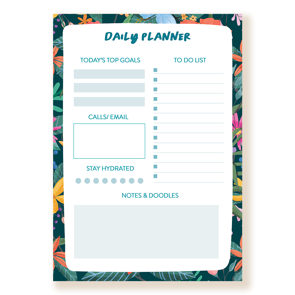 Floral Daily Planner Notepad - Top Goals Section