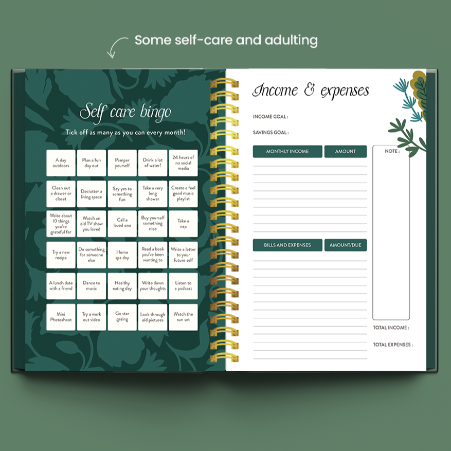 Self-Care and Finance Planner Page – Manage Finances and Well-Being