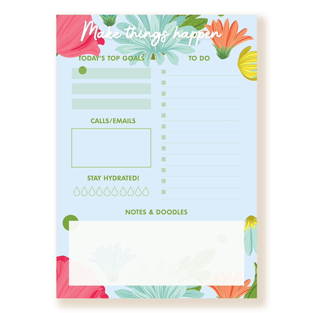 Floral Daily Planner Notepad - Top Goals Section