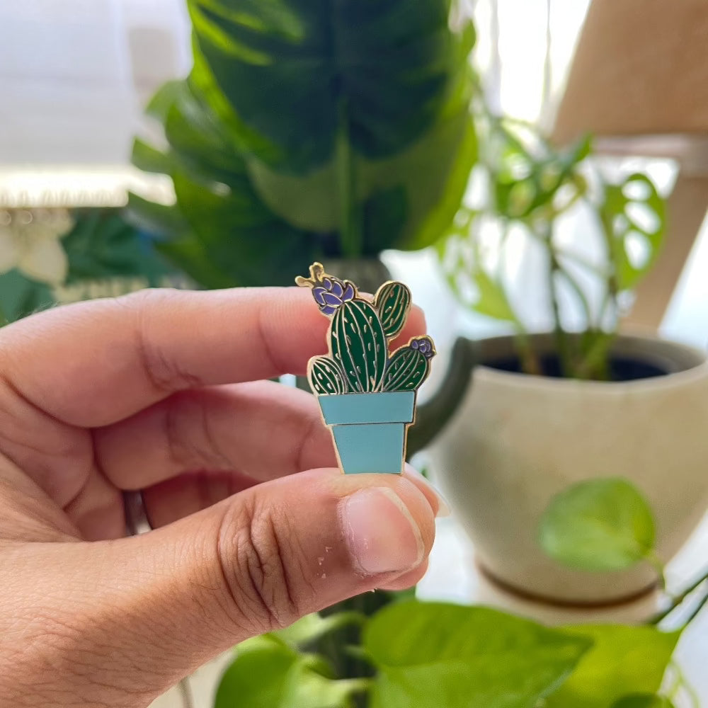 Green Cactus Enamel Pin - Unique Plant Fashion Detail