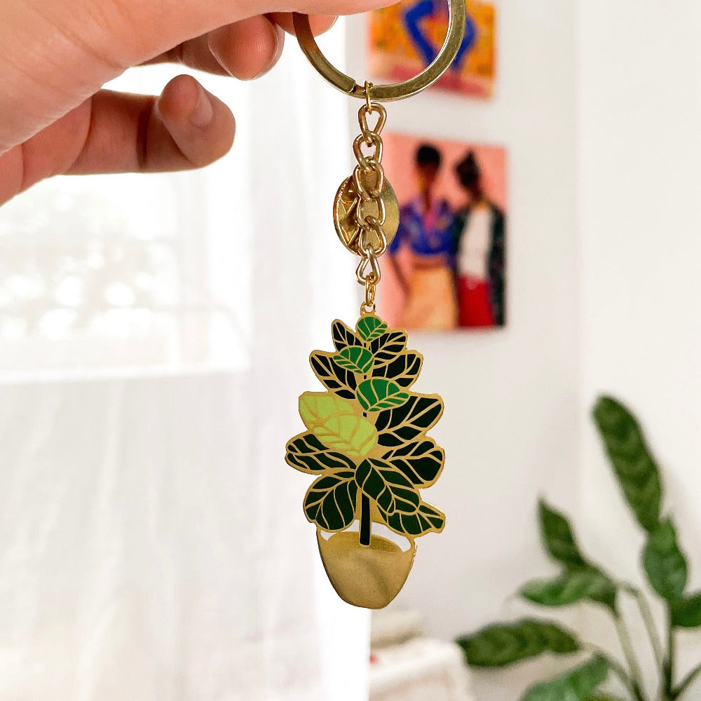Fiddle Fig Tree Keychain - Elegant Botanical Charm
