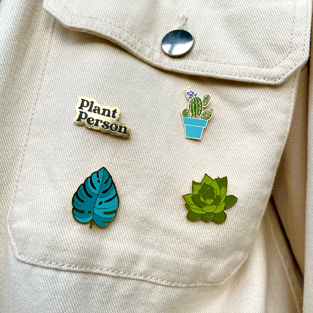 Enamel Lapel Pin with Botanical Illustration - Plant Lover's Accessory